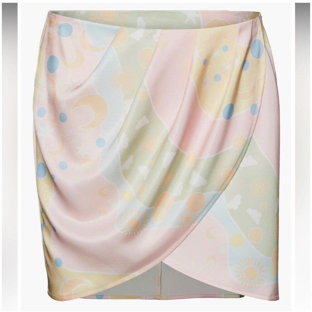 Something New Claudia Celestial Print Faux Wrap Mini Skirt Sz Small New